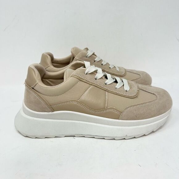 Madden Girl Angiee Sneakers Womens 10 Beige Lace-Up Platform Round Toe - Picture 1 of 11